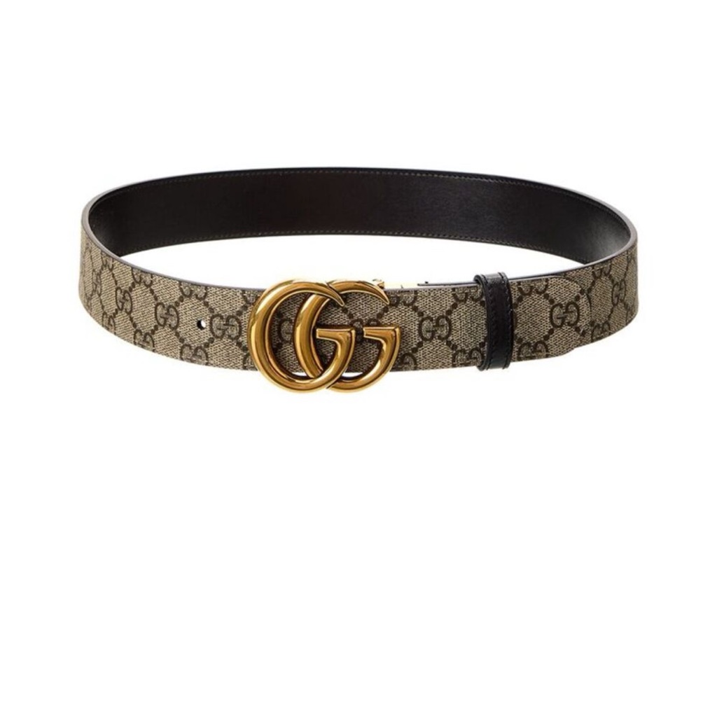 Gucci Beige And Brown Belt With Gold Buckle
